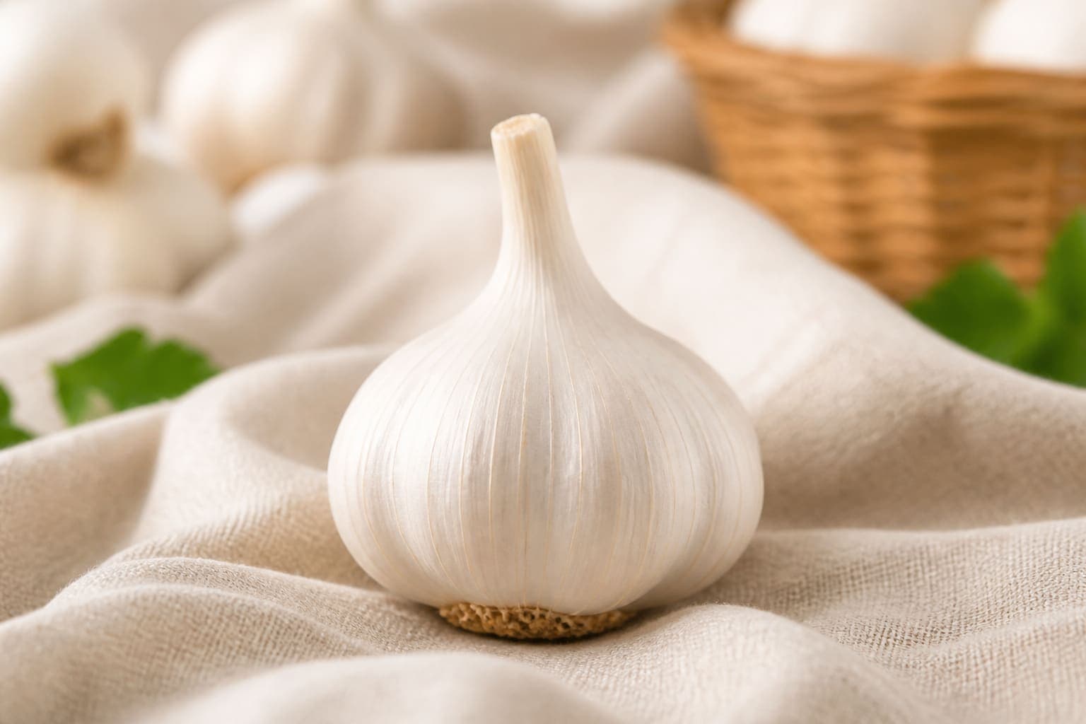 Garlic arranged in clean agricultural presentation