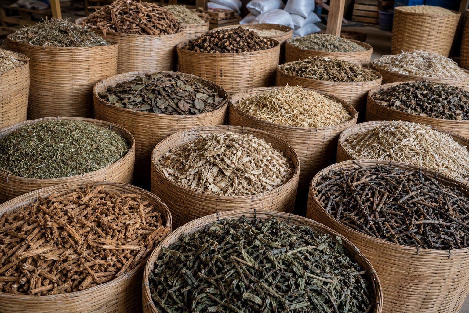 Bulk herbal produce prepared for commercial packing