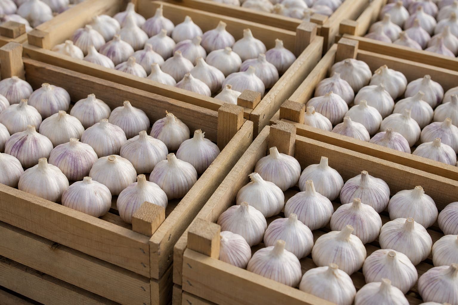 Garlic bulbs sorted for wholesale distribution